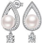 jiamiaoi Pearl Earrings for Women 925 Sterling Silver Pearl Drop Earrings,18k White Gold Plated, Gift for Her