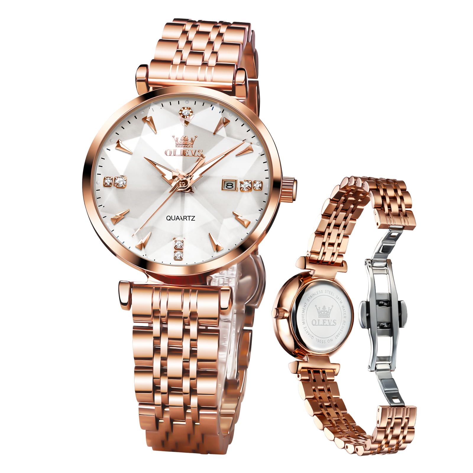 OLEVS Women Watches Simple Dress Ladies Watch Rose Gold Stainless Steel Watch Waterproof Quartz Date Luxury Diamond Small Wristwatch Fashion Analog Female Reloj Mujer Blue White Green Red Yellow Face