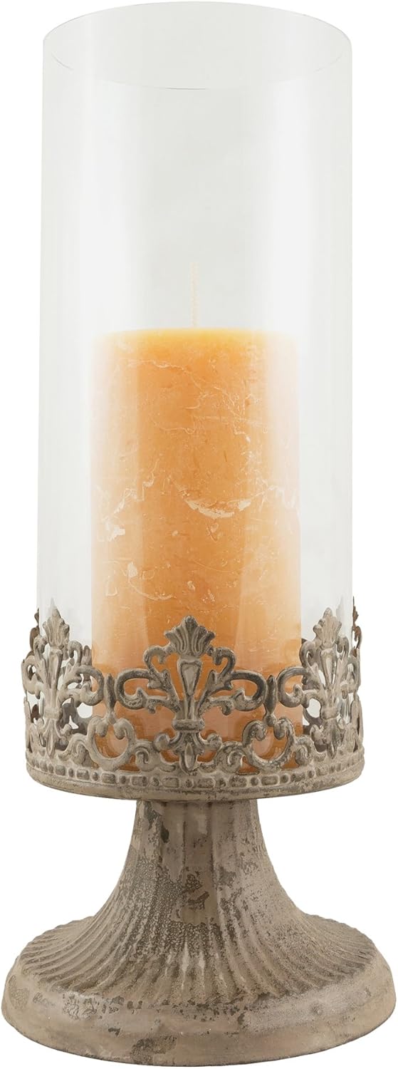 Stonebriar Fleur de Lis Hurricane Candle Holder, Large, White: Home & Kitchen