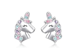 UNGENT THEM Silver Unicorn Stud Earrings for Little Girls Hypoallergenic CZ Lovely Gifts Daughter Birthday Party