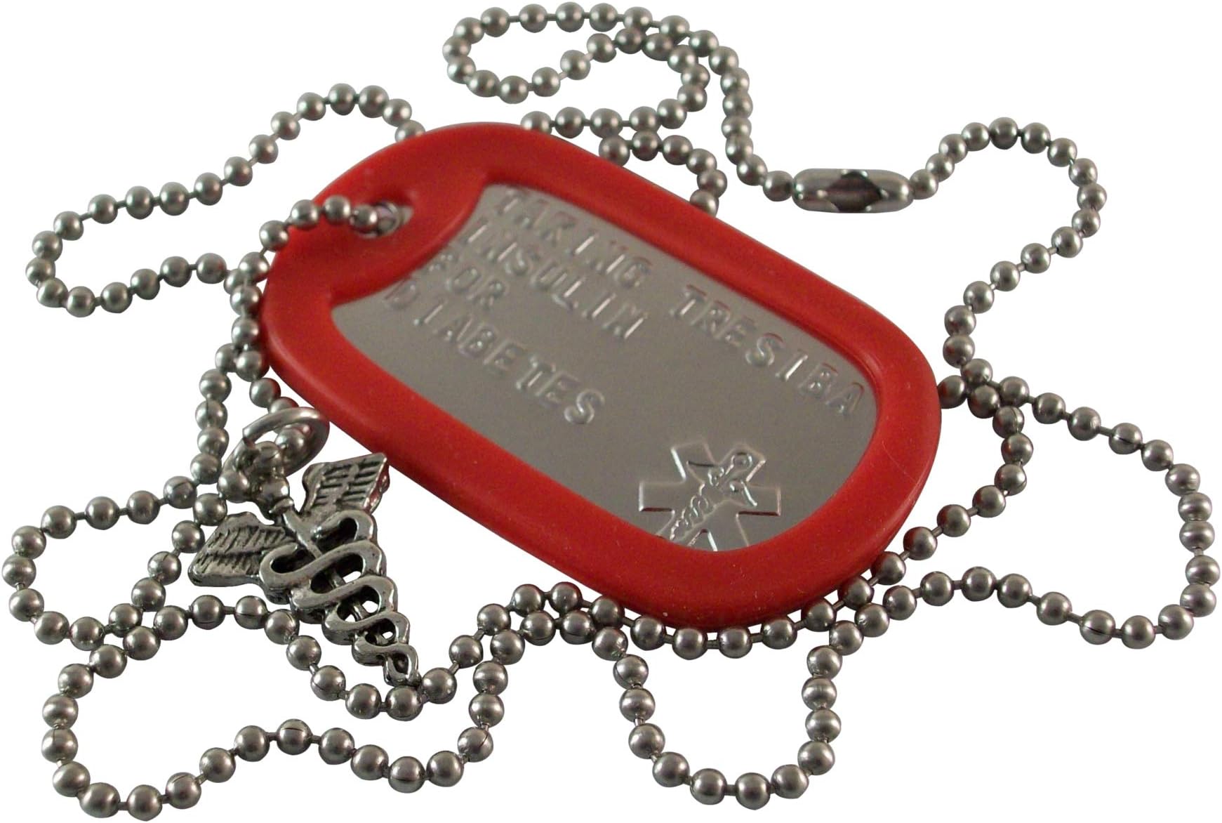 Tresiba Medical ID Alert Necklace with Star of Life for Men or Women Stainless Steel