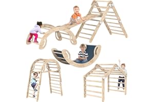 WOFAFA Climbing Toys for Toddlers, Super Multifunction Toddler Climbing Toys Indoor, Montessori Wooden Triangle Climbing Toys with Sliding Ramp, Multifunction Montessori Play Gym Climbing Toys for Toddlers