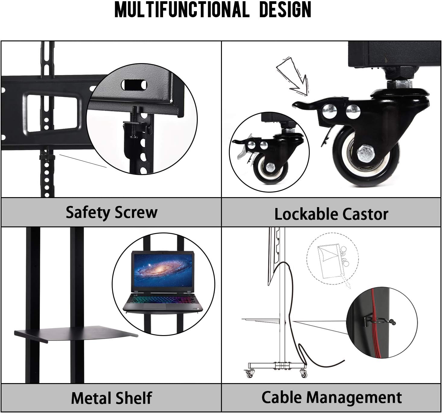 Mobile TV Stand TV Cart with Height Adjustable Shelf Rolling Casters and Flat Screen Mount for 32" to 65" LCD LED OLED Plasma Flat Panel Screens Curved TV with Max VESA Size 600x400mm : Office Products