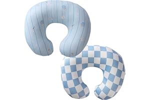 WIREIN 2-Pack Nursing Pillow Covers,Ultra-Soft Stretchy Breastfeeding Pillowcase for Baby Boys Girls, Fits 22.5"x18" Pillows,Removable Feeding Pillow Slipcovers for Newborn(Baseball & Blue Checkered)