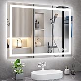 Koonmi 48x36 LED Bathroom Mirror with Light, Anti-Fog, 3 Colors | Backlit + Front Lit, Dimmable Brightness, Shatterproof HD Distortion-Free Tempered Glass, Hardware Included