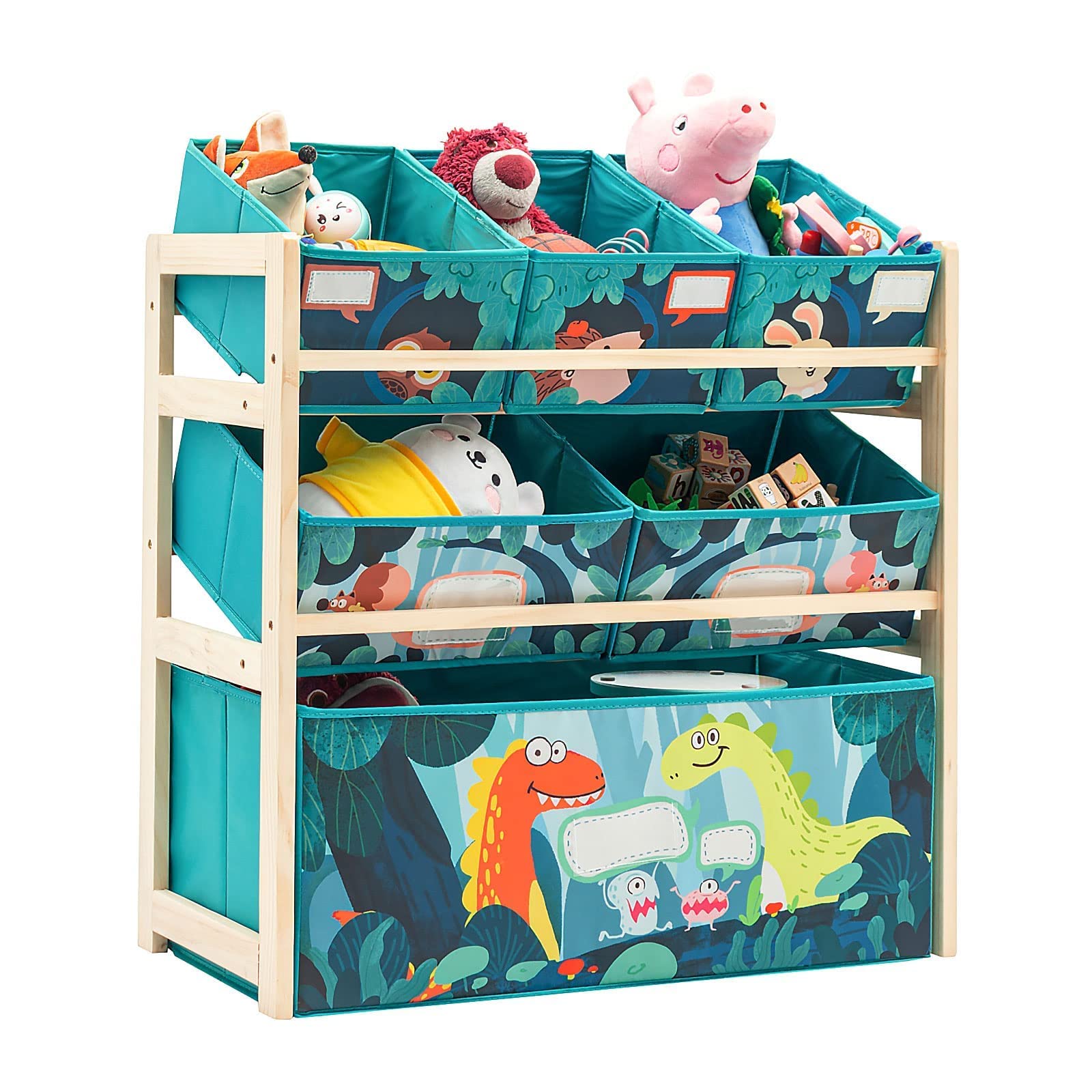 Toy Storage Organizer 3-Tier Wooden Children Storage Rack Toy Storage Unit with 6 Fabric Detachable Drawers Toy Shelves Display Stands Shelf Bookshelf Bookcase Kid’s Multi Cabinet for Books Toys