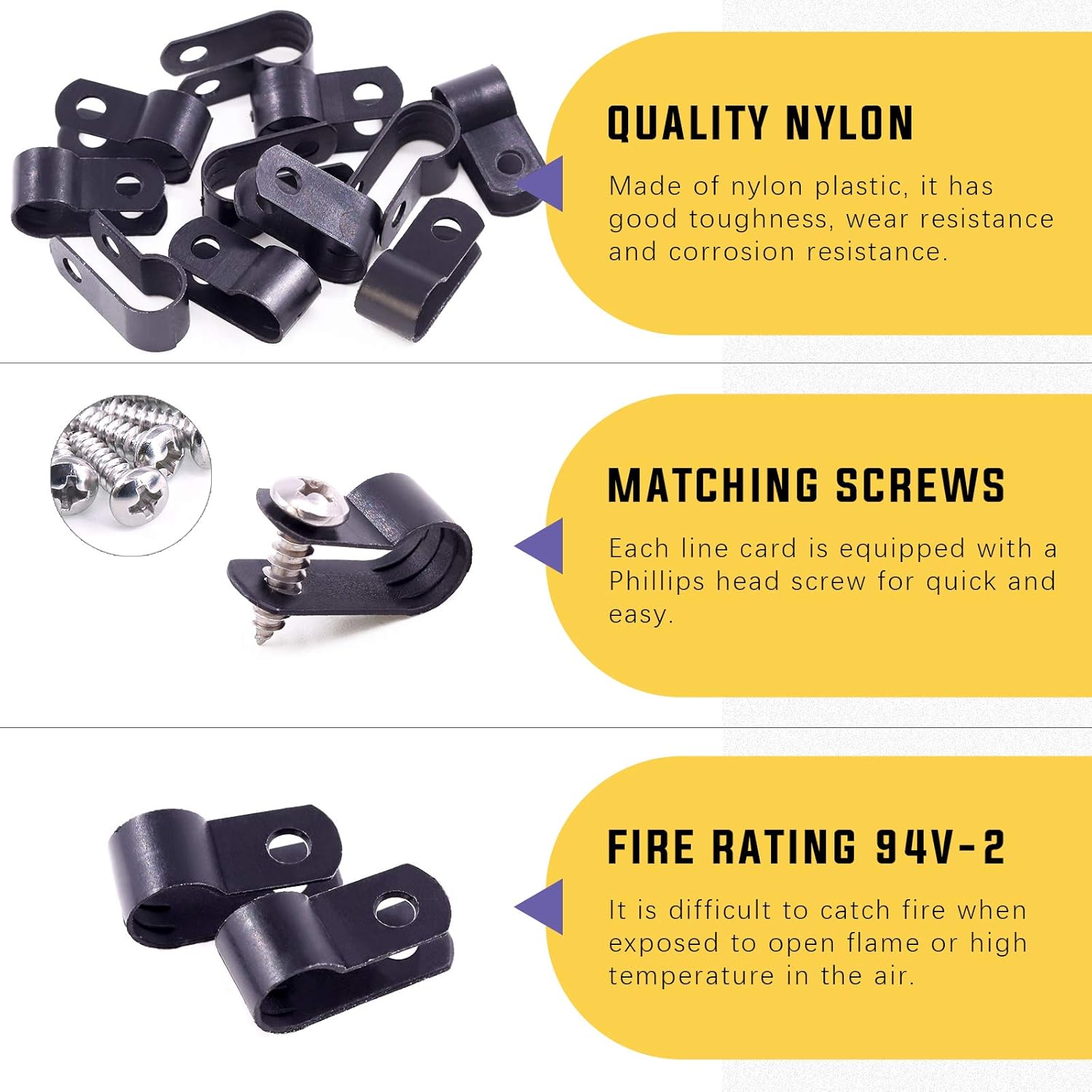 Swpeet 120 Pack Black 5/16 Inch Nylon Plastic R-Type Cable Clips Clamp Kit, Nylon Screw Mounting Cord Fastener Clips with 60 Pack Screws for Wire Management (5/16 Inch, Black): Home Audio & Theater