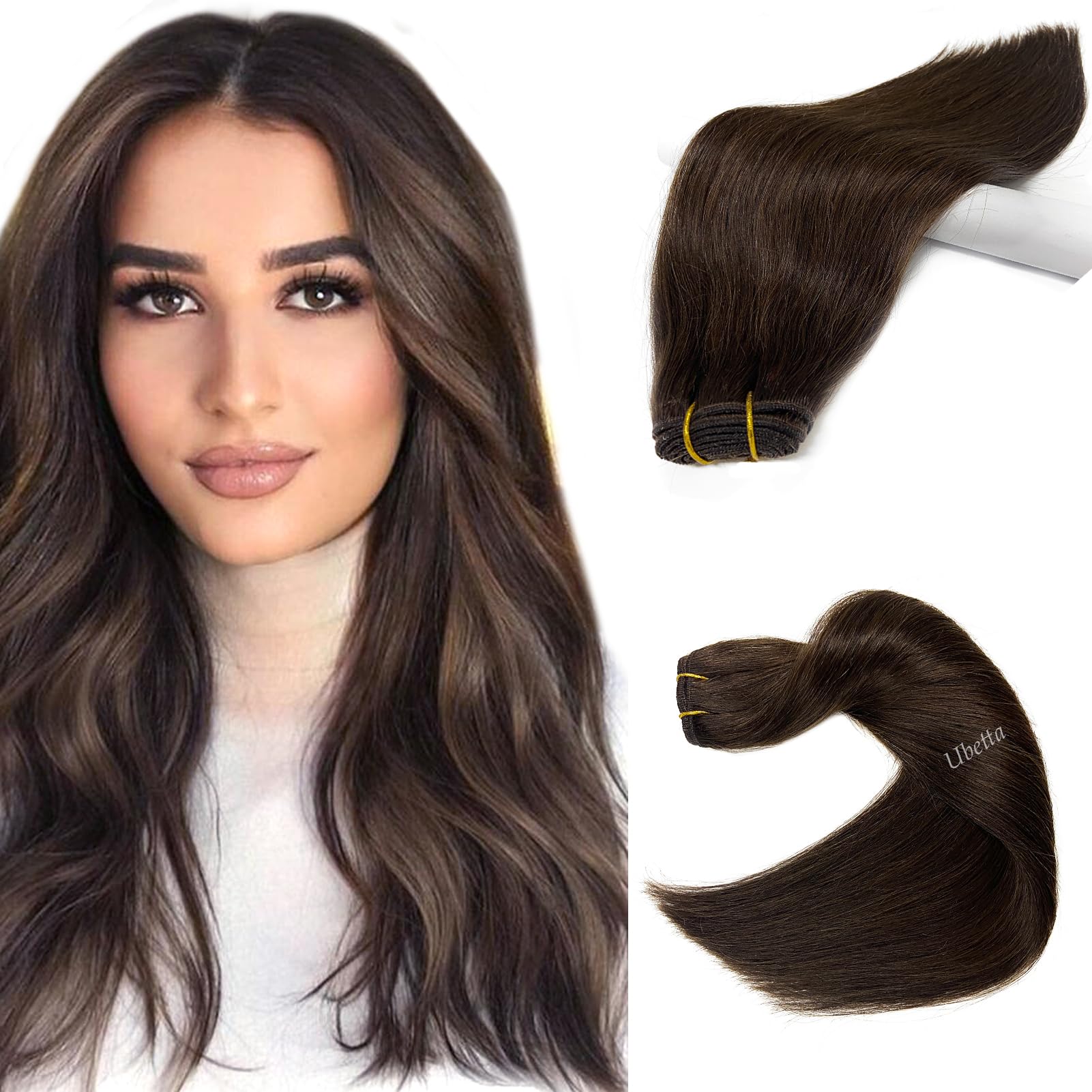 Photo 1 of Sew in Hair Extensions Real SyntheticHair, Dark Brown Hand Tied Weft Hair Extensions 24 Inch Dark Brown Synthetic Hair Weaves Bundles 120G Full Head Synthetic Hair Weft Extensions Sewin Bundles