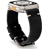 Handmade Double Sided Leather Bands Compatible with Apple Watch Ultra 3/2/1 Band 49mm 46mm 45mm 44mm 42mm(Series 3 2 1),Men Retro Design Grain Genuine Leather Band For iWatch Series SE 11 10 9 8 7 6 5 4 ,Black