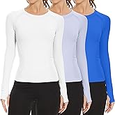 MathCat Long Sleeve Workout Tops for Women, Seamless Yoga Running Tops Breathable Athletic Shirts 3 Pack