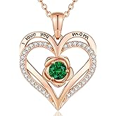 CDE Valentines Day Gifts for Women S925 Silver Rose Gold Heart Birthstone Necklaces for Women,Ideal Anniversary or Birthday Jewelry Gifts for Wife Girlfriend Her