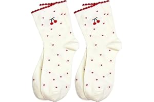 2 Pair Cute Ruffle Polka Dot Cherry Ankle Socks for Women Bow Frilly Coquette Girly Socks Trendy Aesthetic Crew Sock