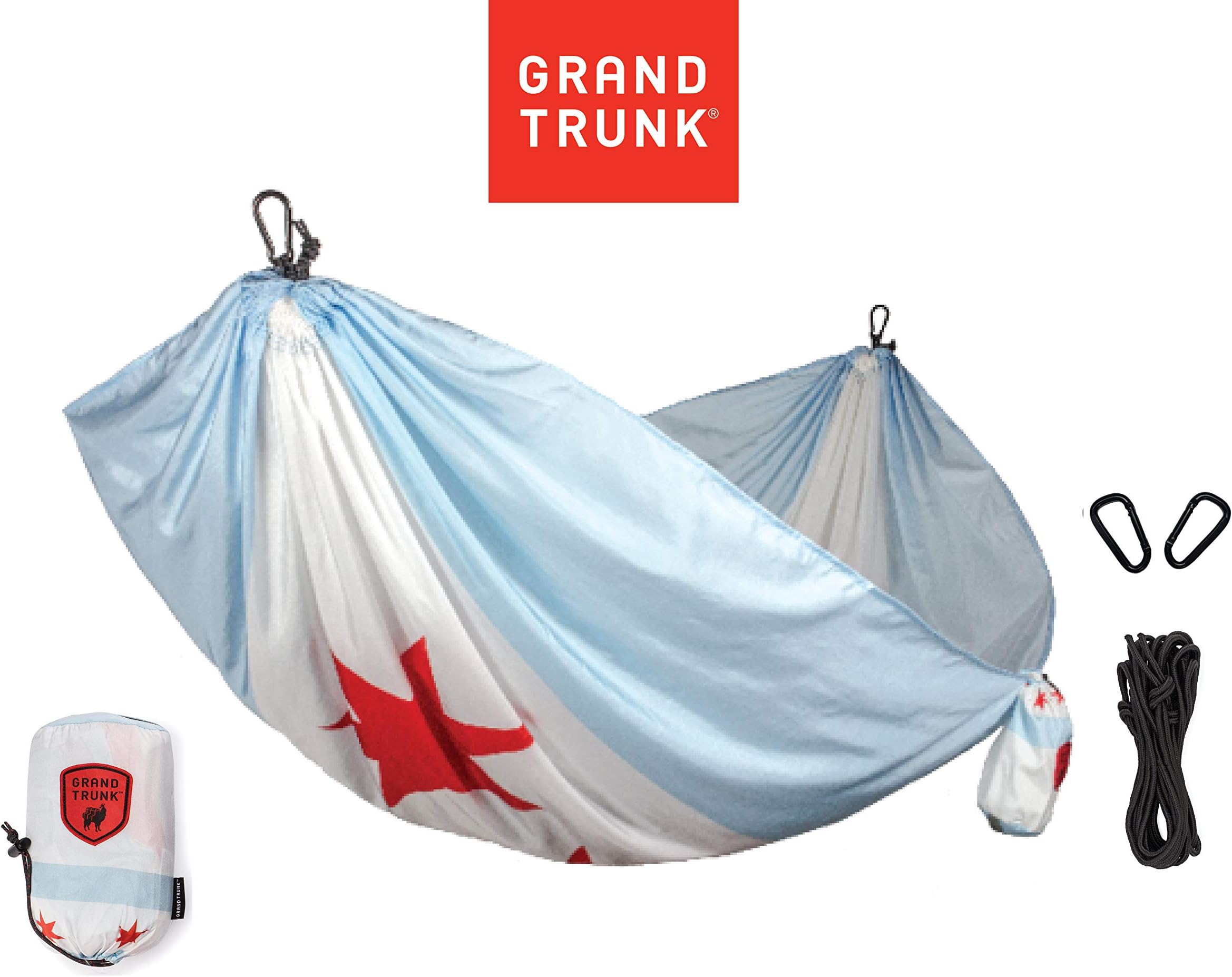Grand Trunk Single Parachute Nylon Hammock with Carabiners and Hanging Kit: - Perfect for Outdoor Adventures, Backpacking, and Festivals