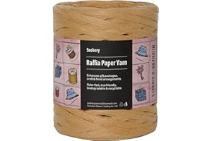 Seebery Raffia Ribbon Yarn for Crafts - Raffia Grass Twine for Gift Wrapping, DIY Decoration, Blinds & More | Matte String Paper Rope - 1/4'' Wide, 218 Yards, Brown