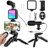 Phone Vlogging Kit with Mini LED Video Light+Microphone+Phone Clip+Tripod | Vlogging Kit for iPhone, YouTube Starter Kit,Compatible with iPhone &amp; Android, for YouTube,TikTok,Instagram &amp; Live Streaming
