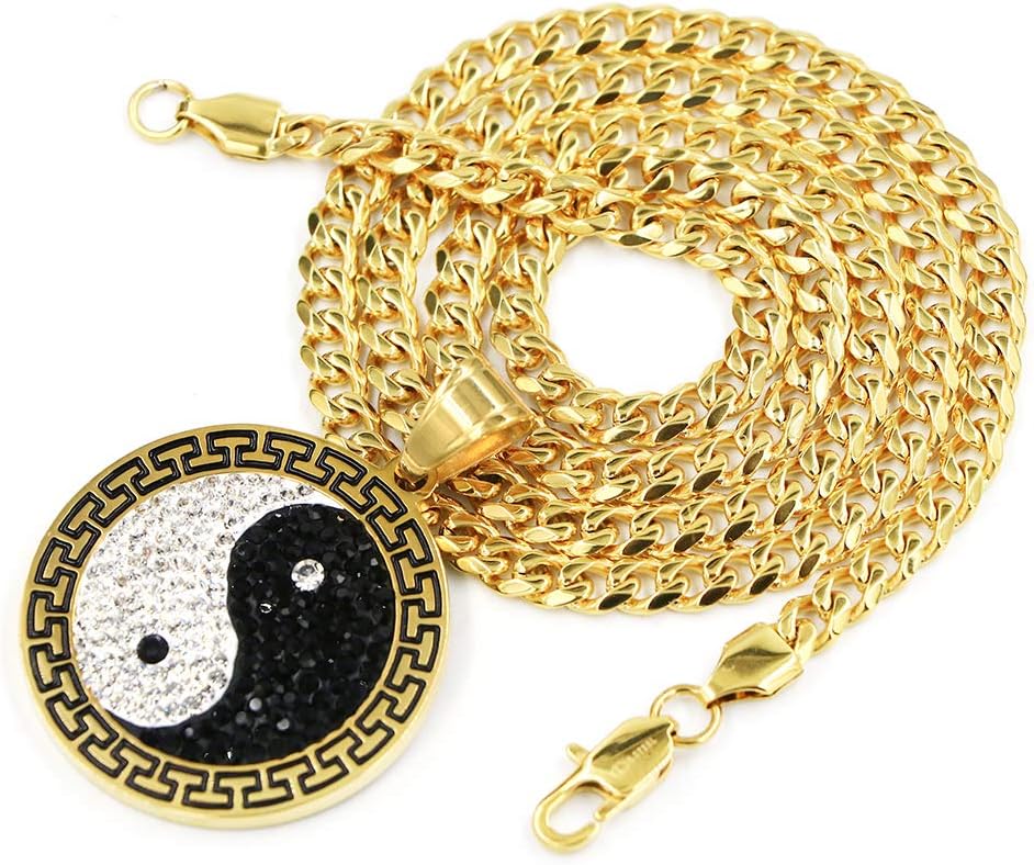Raonhazae 316L Stainless Yin and Yang Ice Out Pendant w/ 4mm Miami Cuban Chain