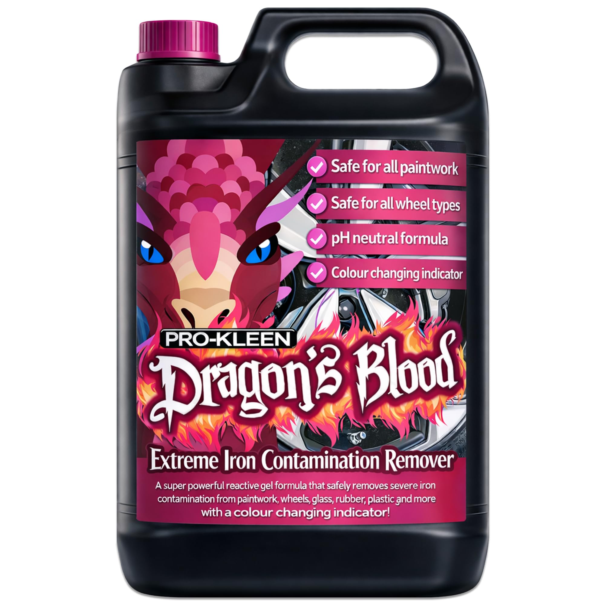 Pro-Kleen Dragon's Blood Extreme Fallout Remover 5L – Ultimate Iron Contamination Cleaner for All Wheel Types! Super Concentrated, pH Neutral Formula – Perfect for Alloy Rims, Paintwork, and Glass