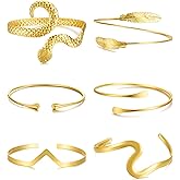 BROCC 6PCS Gold Arm Cuff Bracelet for Women Upper Armlet Armband Bangle Adjustable Coil Swirl Armband Set Upper Arm Cuff Bracelets Jewelry