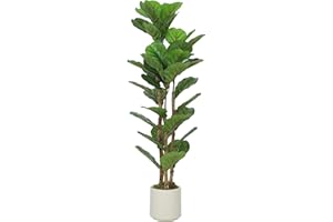 HOMCOM 4FT Artificial Fiddle Leaf Fig Tree with Solid Wood Trunks, Lifelike Fake Tree with 45 Leaves in Pot for Indoor Living