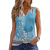 ETCYY Tank Tops for Women 2026 Summer Pleated Tunic Loose Fit Sleeveless Shirts Dressy Casual V Neck Button Down Blouses