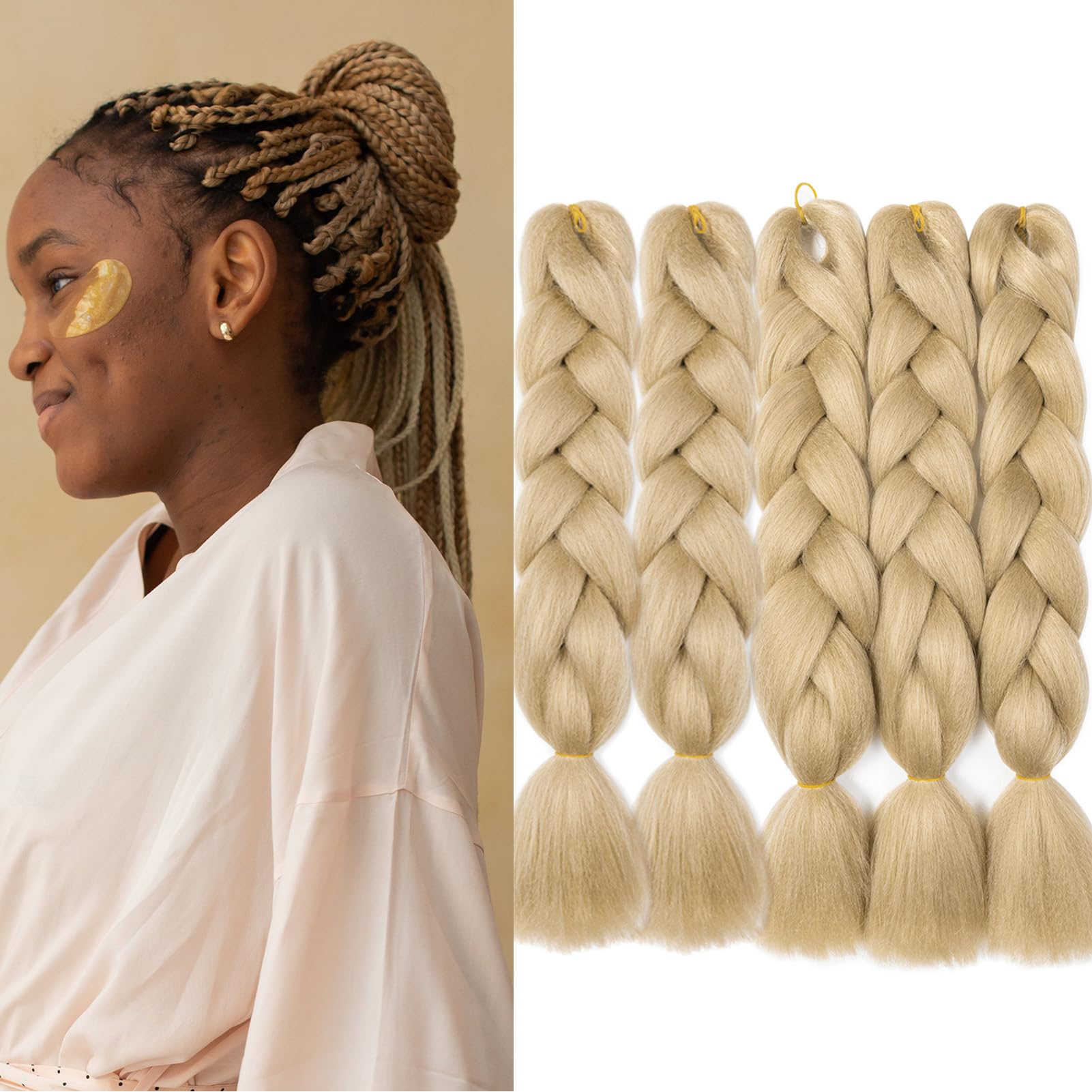 Gairyan Jumbo Braiding Hair Extensions Natural Blonde 24 inch 5PCS 500g Ombre Jumbo Braids Hair Extensions Synthetic Coloured Hair for Braiding Extensions Afro Box Braids Crochet Twist — image 1