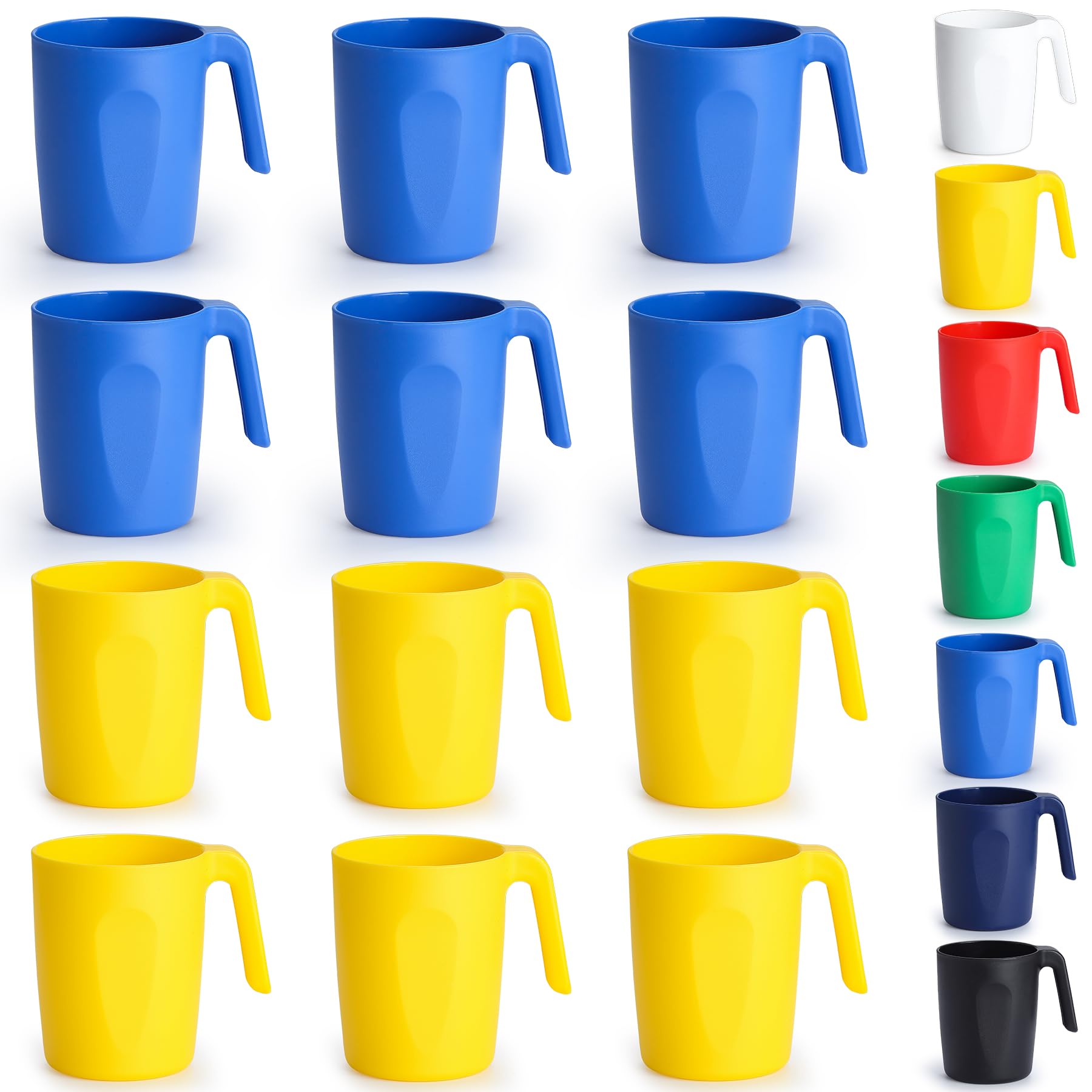 Kyraton Plastic Mug Set 12 Pieces, Unbreakable and Reusable Light Weight Travel Coffee Mugs Espresso Cups Easy to Carry and Clean Microwave Safe, Dishwasher Safe