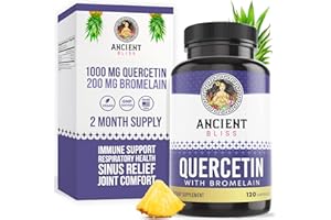 Ancient Bliss Quercetin with Bromelain | Quercetin 1000mg Bromelain 200mg per Serving | Supports Immune System, Joint Health, Respiratory Health & Overall Well-Being – 120 Capsules
