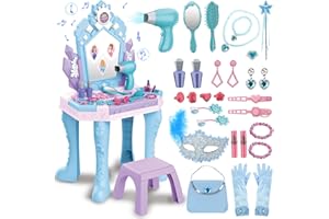 deAO Toddler Vanity Magic Makeup Table Kids Vanity Set with Mirror Chair Music,Makeup Table Toy for 3 4 5 Year Old Girls Pretend Play Dress Up Playset Birthday