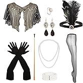 ZFZ 1920s Flapper Great Gatsby Accessories for Women Fashion 1920s dresses 20s Theme Headband Headpiece Roaring Gloves Costume Set