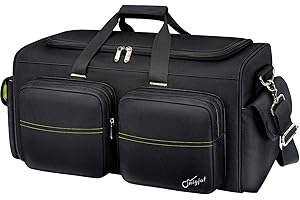 SNIGJAT DJ Bag, Large Capacity DJ Cable Gig Bag with 6 Pockets for Extension Cords, Mics, Pedals, Gig Bag for Musicians, Musician Cable Organizer with Padded Shoulder Strap, DJ Acessories