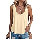 Tankaneo Womens Scoop Neck Tank Tops Summer Casual Sleeveless Loose Fit T Shirts Beach Vacation Workout Basic Tees
