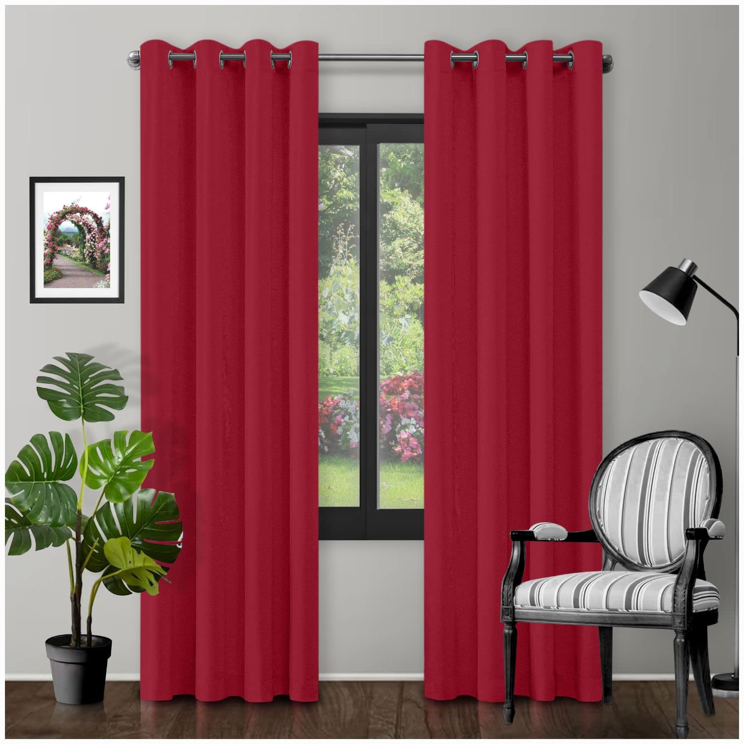 GC GAVENO CAVAILIA Eyelet Top Blackout Curtains Large Door Thermal Insulated Panels For Bedroom/Living Room, Deep Red, 66X90 Inch