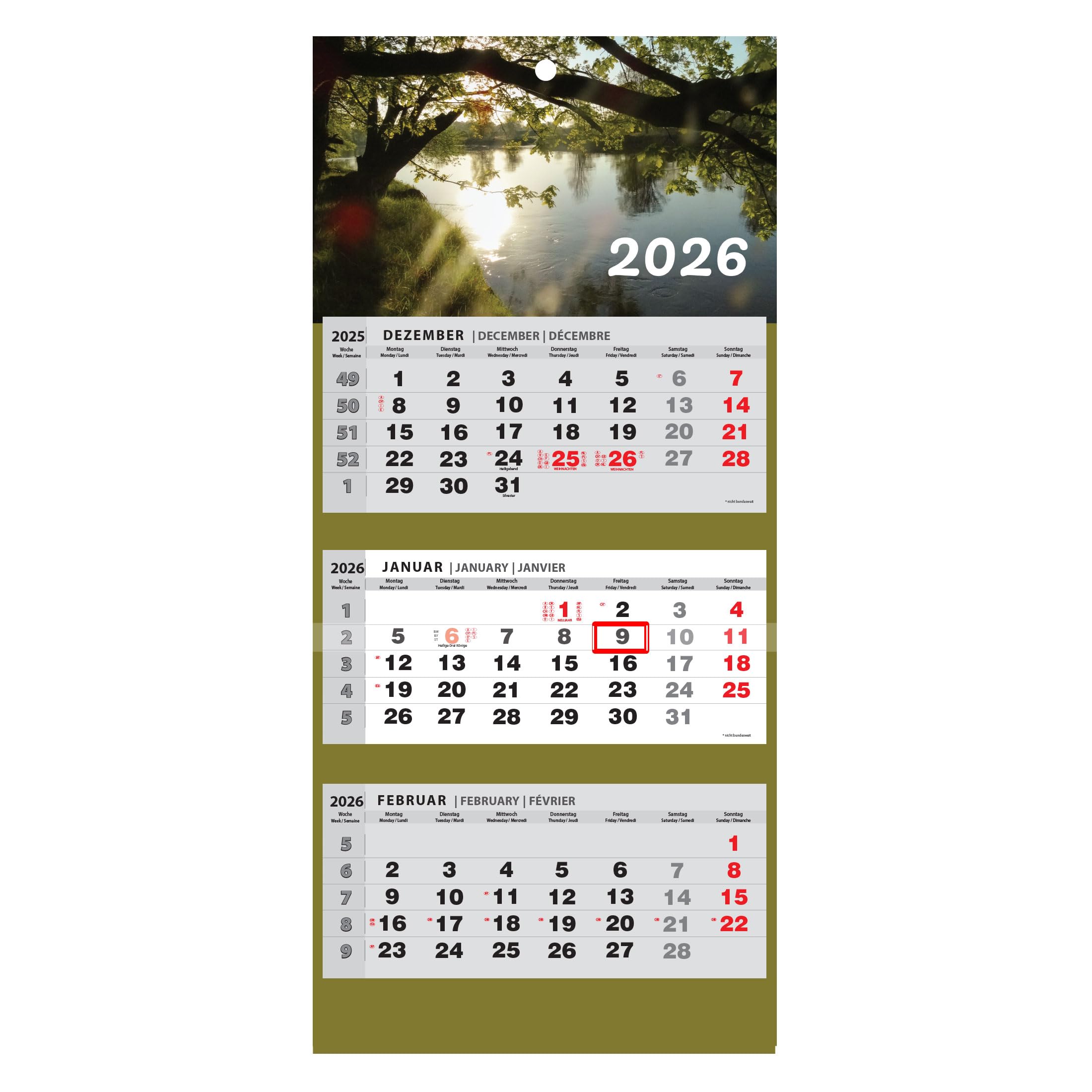 3-Month View Wall Calendar 2026 – Multi-Language (English, German, French) – Large Quarterly Planner for Home & Office – Sliding Date Indicator – Foldable Business Calendar — image 1