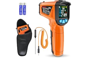 MESTEK Infrared Thermometer Gun, Non Contact Digital Laser Thermometer Temperature Gun with Color LCD for Cooking, Home Repairs, Humidity Measurement, Adjustable Emissivity -58°F to 1472°F(-50~800°C)