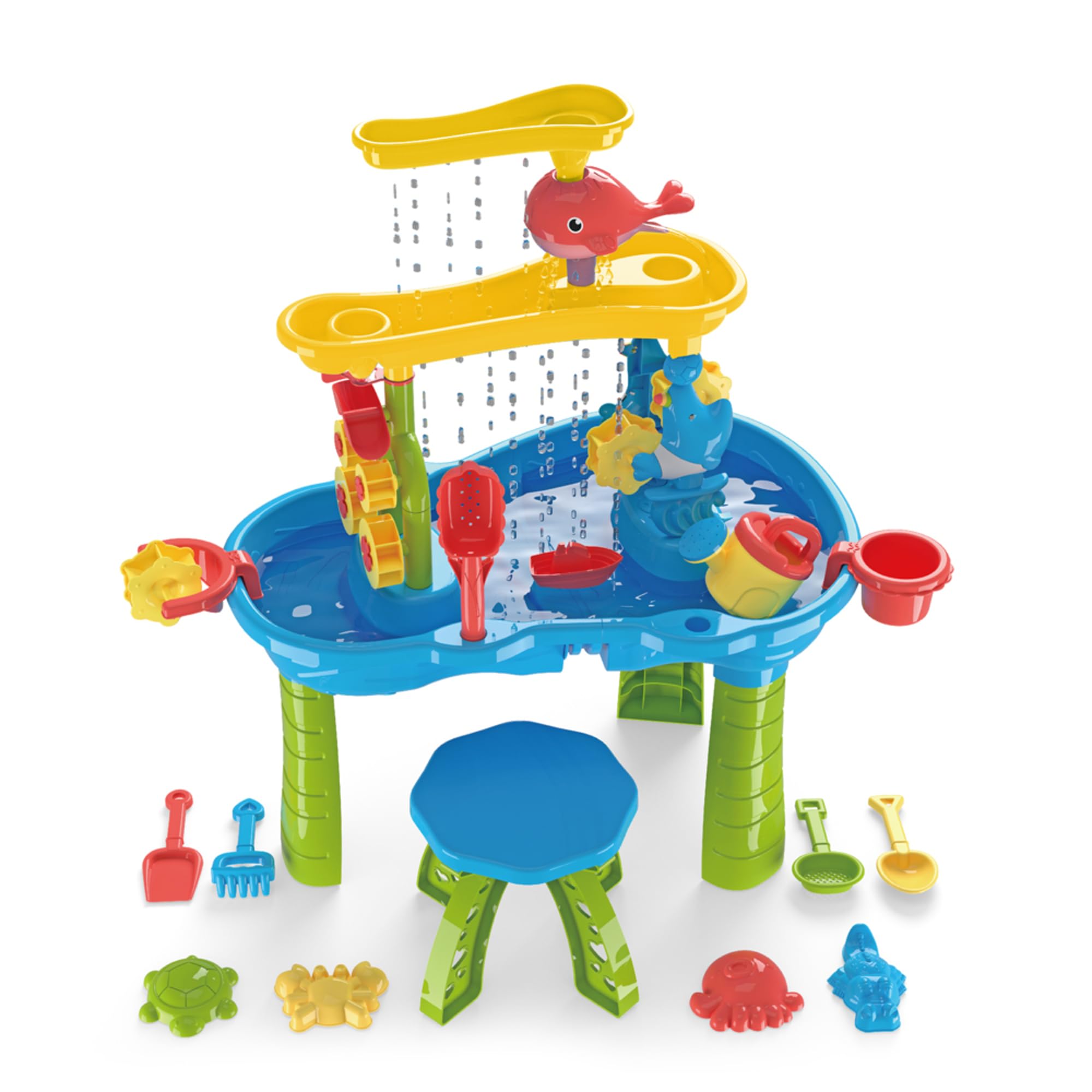 Toddler Sensory Sand and Water 3 Tier Table with Chair | Indoor & Outdoor Water and Sand Summer Beach Toys and Play Table for Kids | Backyard Sand and Water Table for Kids