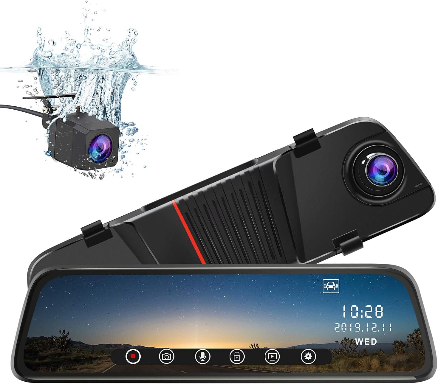 junsun Mirror Dash Cam Front and Rear, 10 Inch Touch Screen Front 1080P