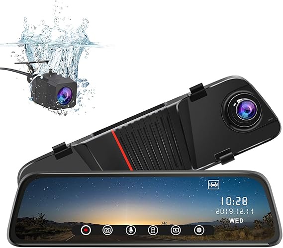 Junsun Mirror Dash Cam Front And Rear 10 Inch Touch Screen Front 1080p Rear View 1080p Dual Lens 170 Degrees Wide Angle With Backup Camera G Sensor