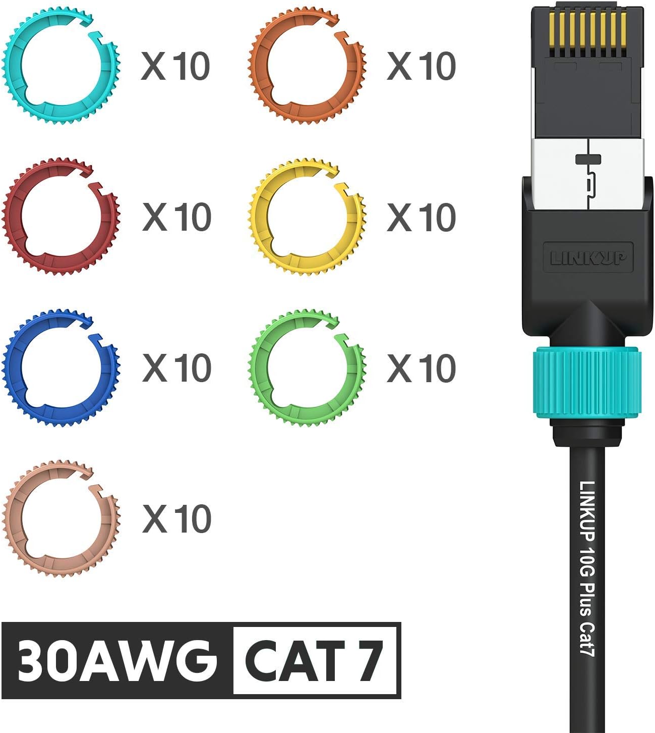 LINKUP Cat7 30AWG Cable Identifier Coloured Rings Assorted 7