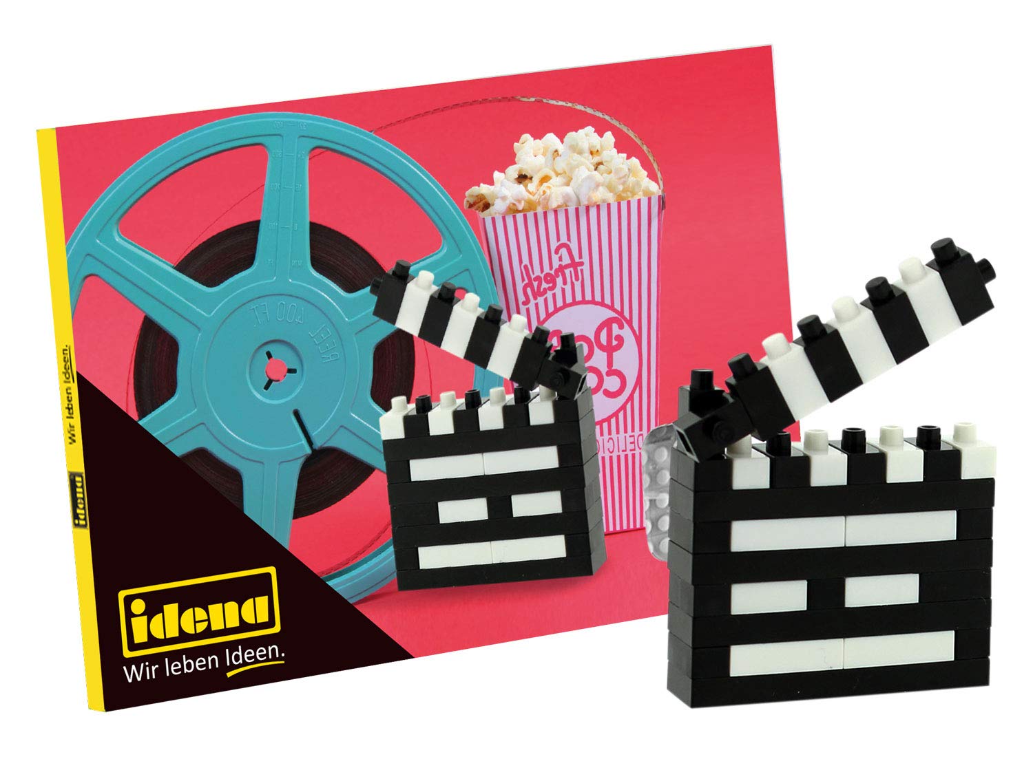 Idena 40146 Postcard Film Flap with 3D Model Kit with 39 Original Brixies Mini Building Blocks, Difficulty Level 1, Greeting Card or Gift for Children and Adults