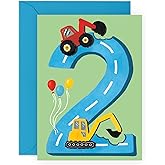 CENTRAL 23 Second Birthday Card for Boys - Happy 2nd Birthday - Age 2 - Two Year Old - Tractors Greeting Card - Fun Construction Vehicle Themed Card for Kids - Son, Grandson, Toddler