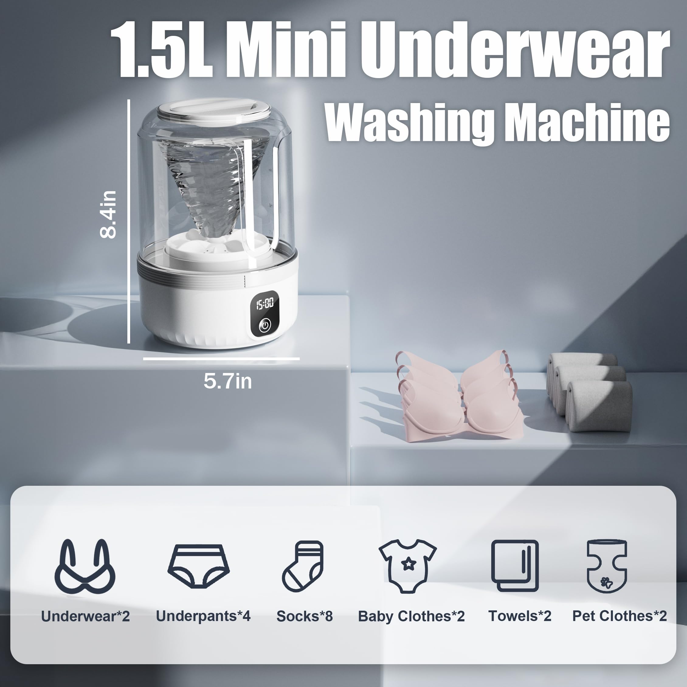 Underwear Washing Machine, Upgrade Mini Portable Washing Machine Rechargeable Underwear Washer Deep Cleans Small Clothes for Apartment, Dorm, RV, Travel & Hotel Use