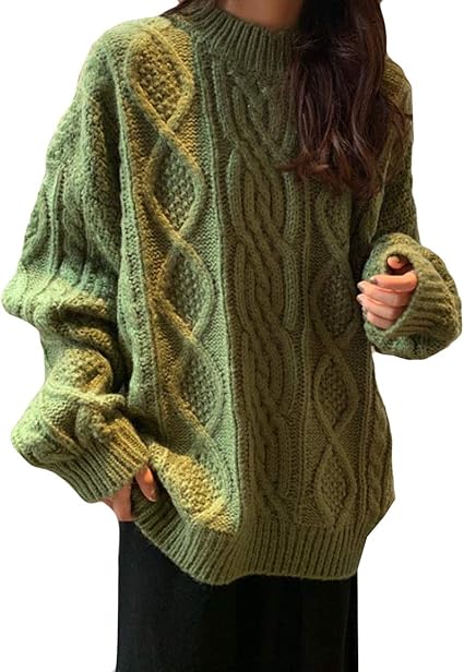 Amazon Baluote セーター レディース ニットセーター 秋 冬 クルーネック レディース ケーブルニット ケーブル編み プルオーバー 長袖 カットソー ニットセーター アウトドアグリーン セーター 通販