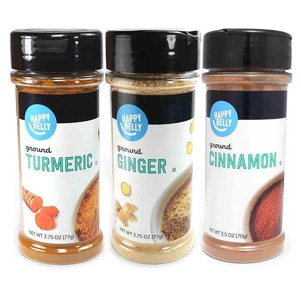 AMAZON BRAND – HAPPY BELLY WELLNESS SPICES (CINNAMON, GINGER, TURMERIC), SET OF 3