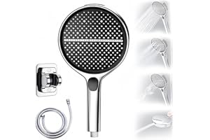 HydroEase Air-Boost 5.9" High-Pressure Handheld Shower Head with 4 Spray Modes, New Detachable Hose Adjustable Bracket, Unive