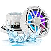 H YANKA HMS-65 6.5 Marine Speakers - 750W 2-Way IP67 Waterproof Boat Stereo System with LED Lights, High-Fidelity Coaxial Speakers, Y35 Magnet Woofer, UV & Salt Spray Resistant - 1 Pair (White)