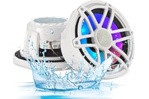 H YANKA HMS-65 6.5 Marine Speakers - 750W 2-Way IP67 Waterproof Boat Stereo System with LED Lights, High-Fidelity Coaxial Speakers, Y35 Magnet Woofer, UV & Salt Spray Resistant - 1 Pair (White)
