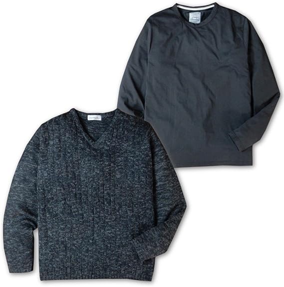 Amazon ブラック Ll メンズ アンサンブル ケーブル編ニット Louischavlon ルイスシャブロン Vネック インナーtシャツ付き 紳士 セーター 通販