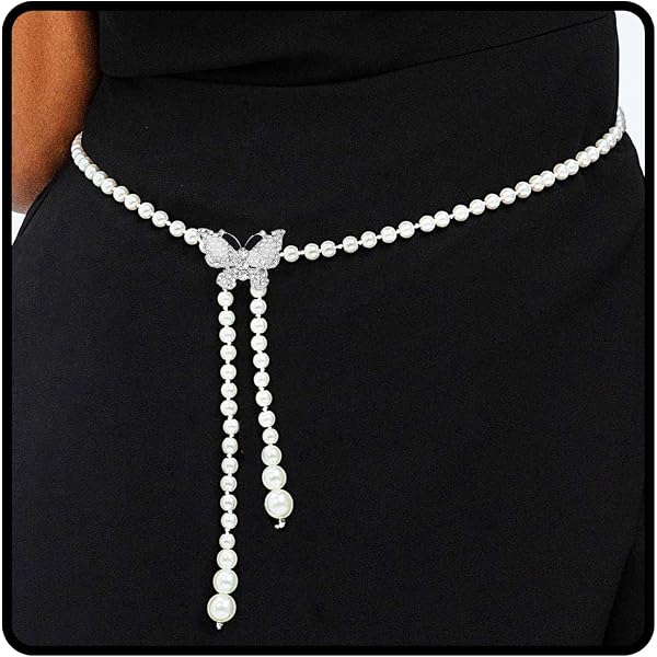 White Pearl Beaded Flowers Belts for Women Fashion Black  display picture 1