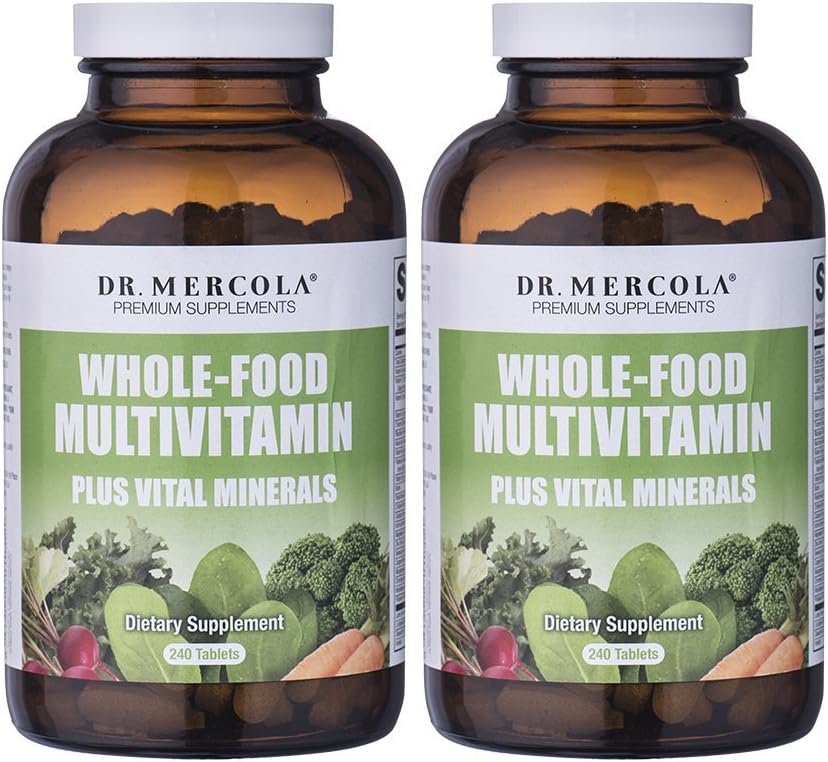 Dr Mercola Whole Food Multivitamin PLUS Tablets - 240 per Bottle - 30-day Supply - 2 Bottles - High-Potency Antioxidant Formula - Supports Healthy Vision, Immune System, Muscles, Vision & More