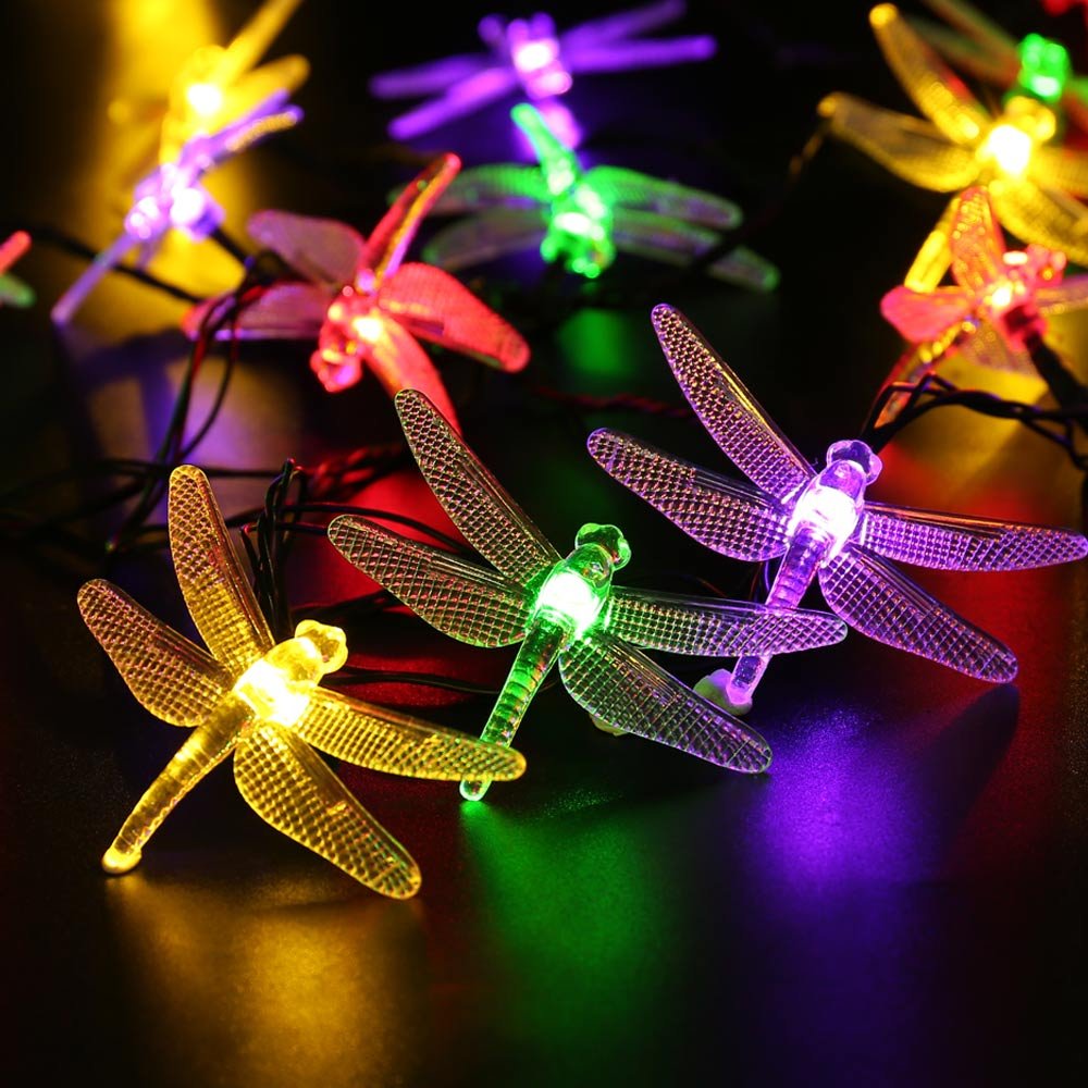 Qedertek Dragonfly Solar String Lights, 20ft 30 LED Waterproof Fairy